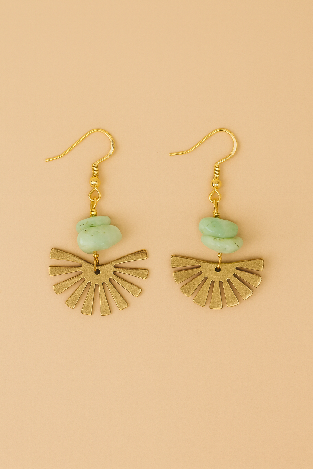 Golden Dawn Mint Gemstone Fan Earrings
