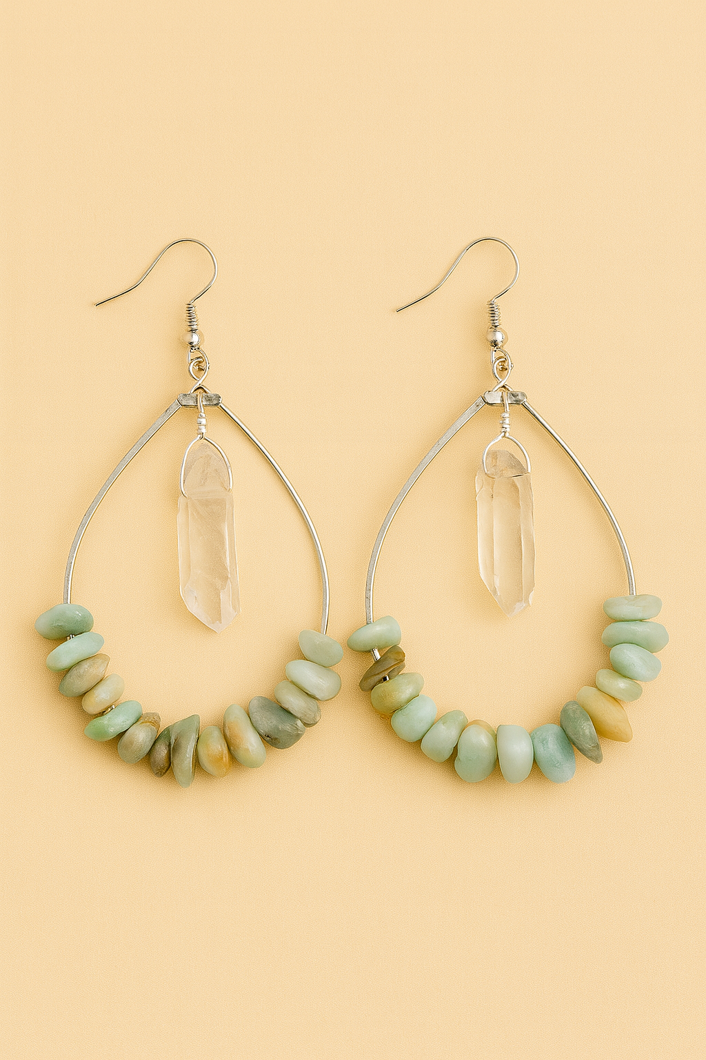 Amazonite & Quartz Hoop Earrings