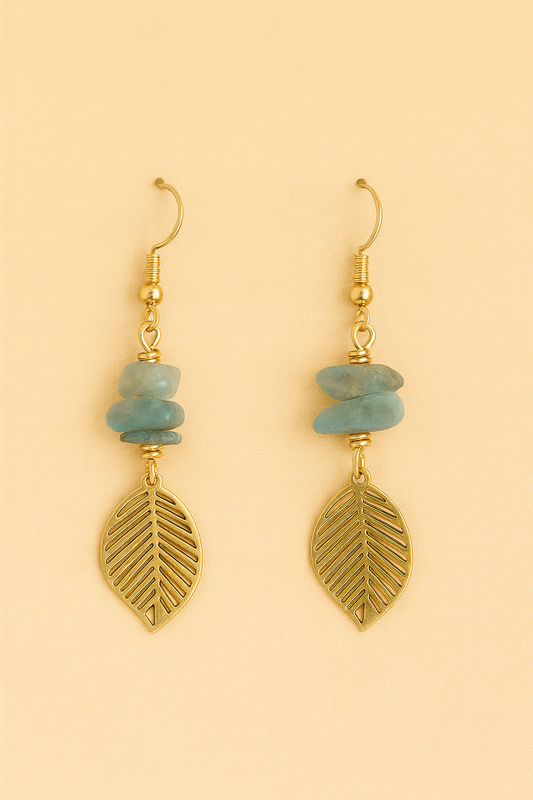 Golden Leaf Gemstone Earrings