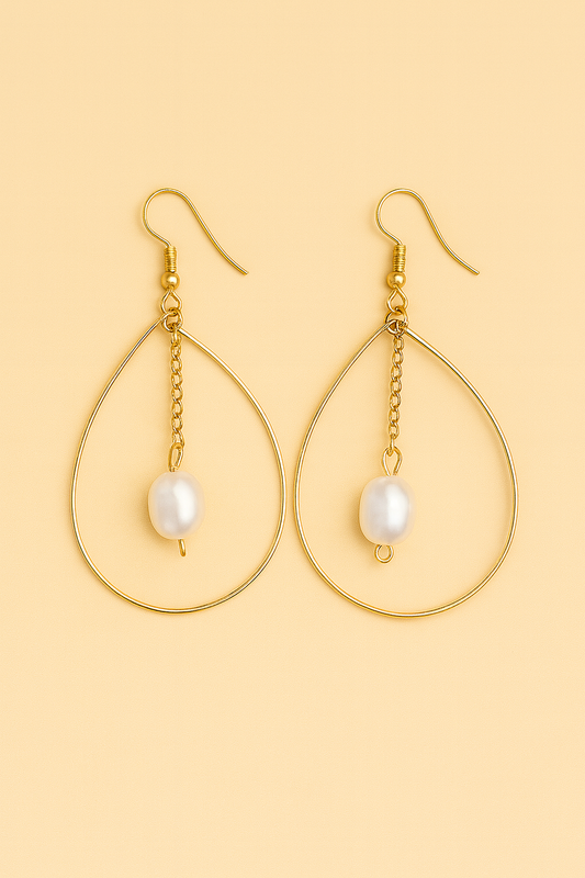 Golden Pearl Hoop Earrings