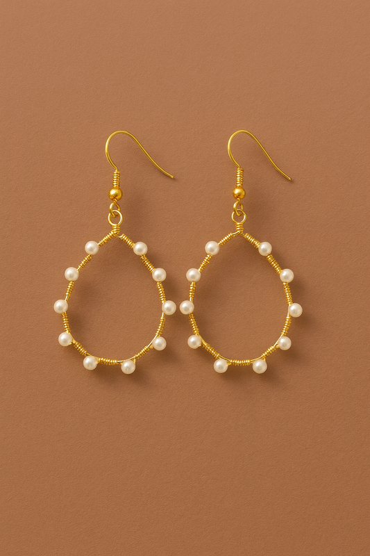 Golden Pearl Hoop Earrings