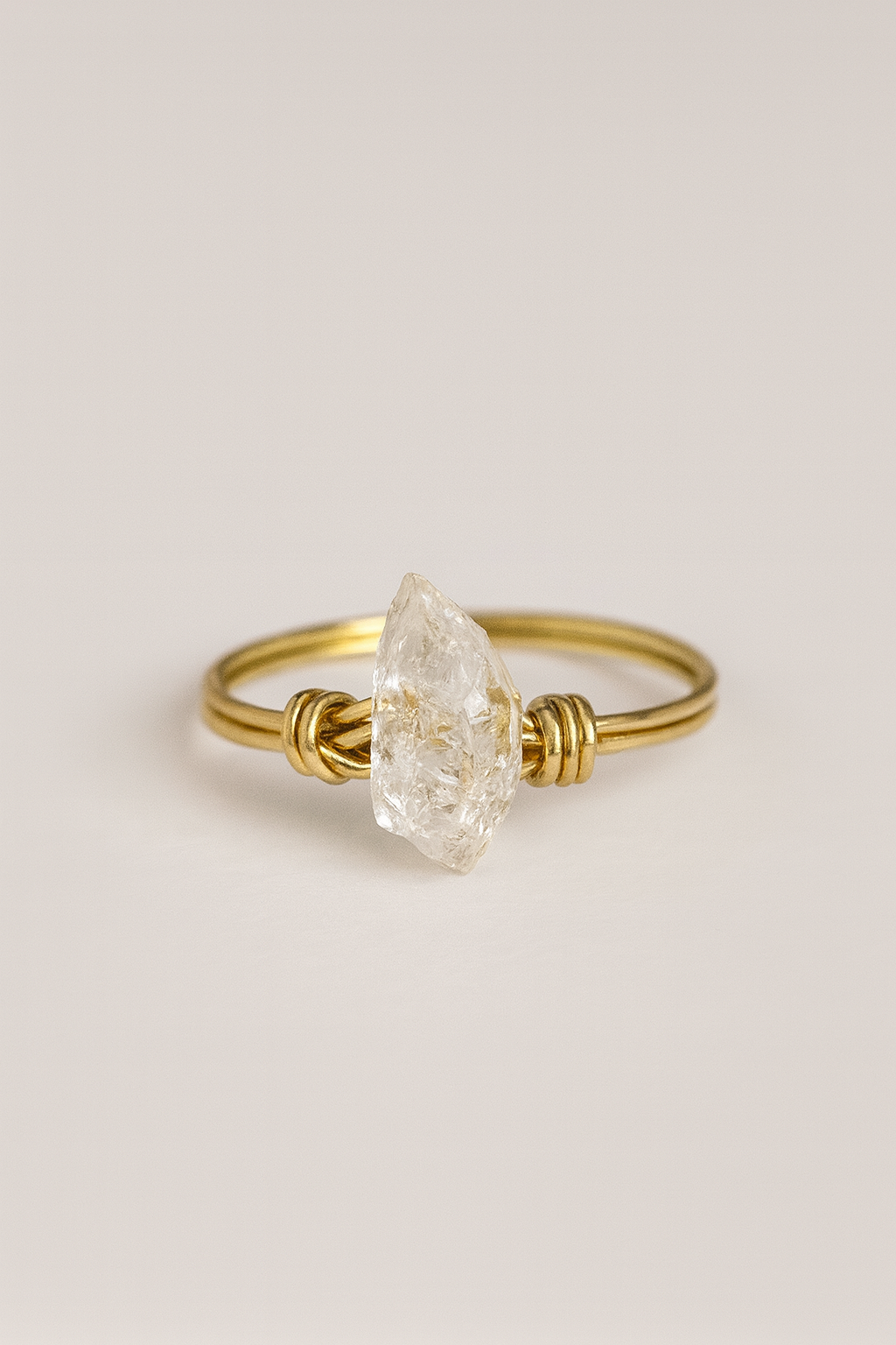 Raw Clear Quartz Gold Wire-Wrapped Ring