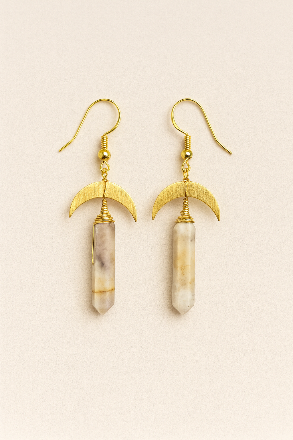 Crescent Crystal Point Earrings — Gold