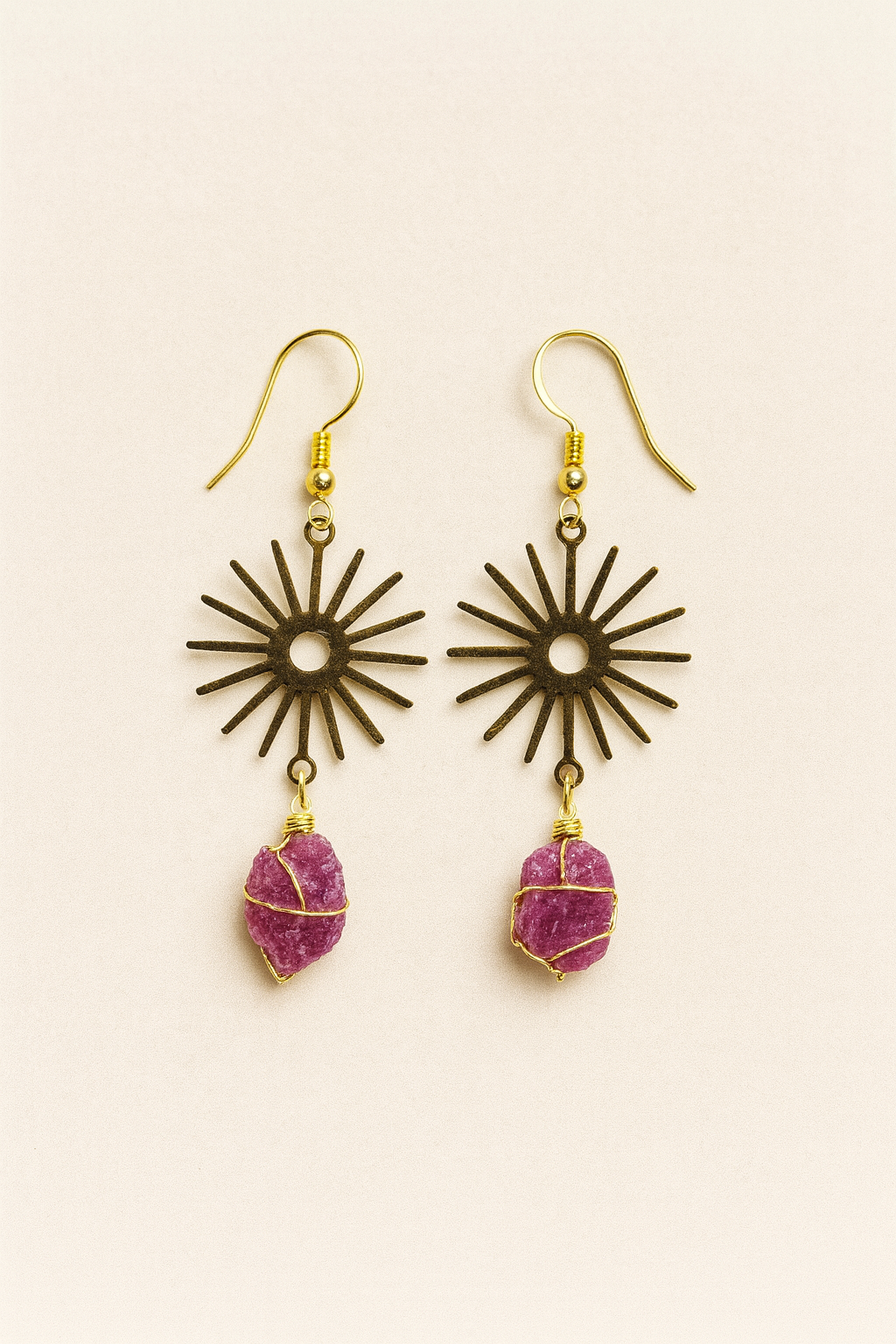 Sunburst Magenta Crystal Earrings
