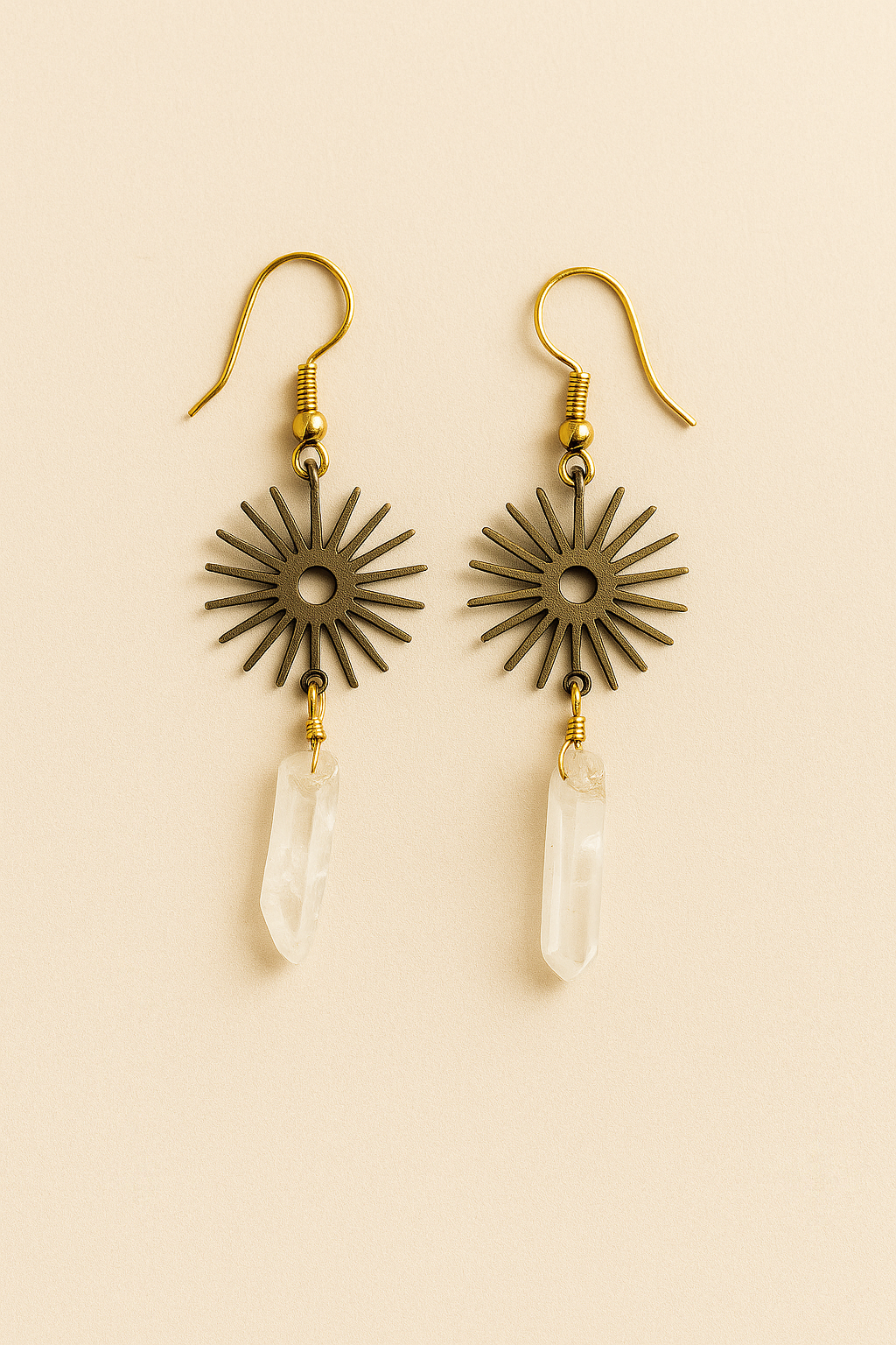 Celestial Sunburst Earrings — Clear Quartz