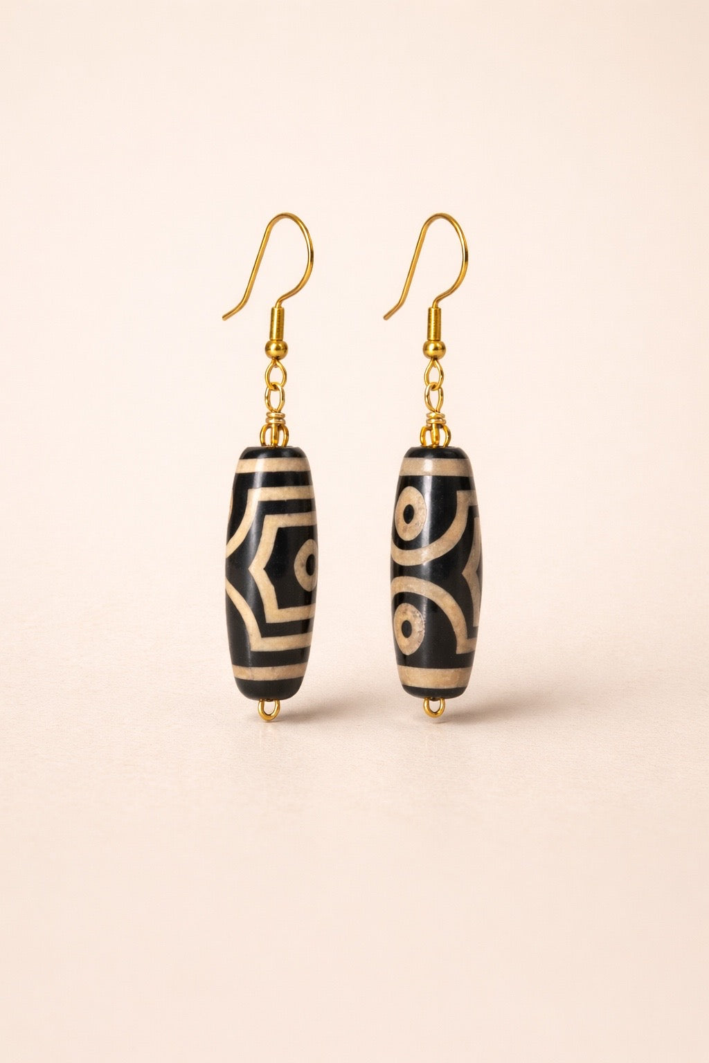 Sacred Pattern Drop Earrings — Black Agate
