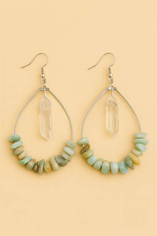 Amazonite & Quartz Hoop Earrings