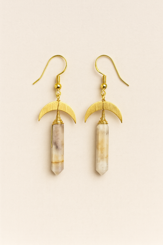 Crescent Crystal Point Earrings — Gold